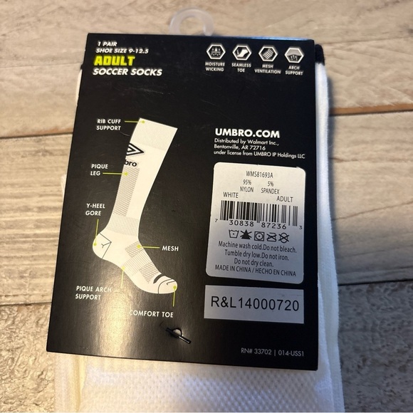 Umbro Adult Soccer Socks (Shoe Size 9-12.5) 1 Pair Wicking White NEW - Picture 7 of 11